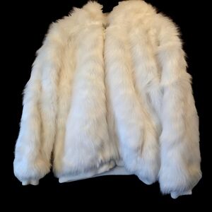 Luxurious White Faux Fur Bomber Jacket